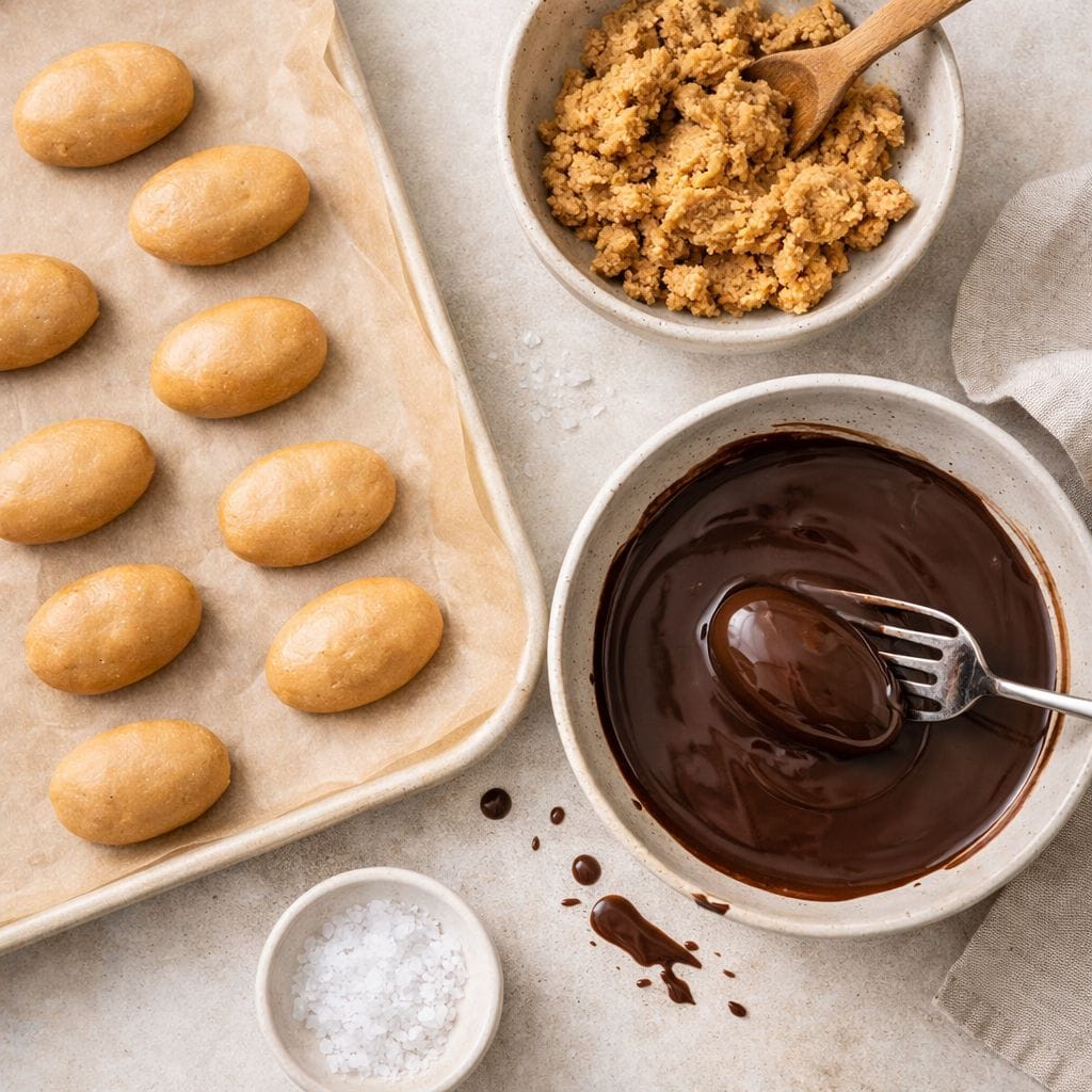 Homemade peanut butter chocolate eggs preparation